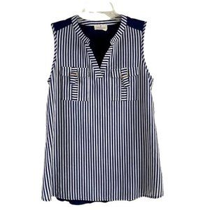 Ember Colorblock Navy White Pinstripe Sleeveless Flowy Womens Top Sz Small